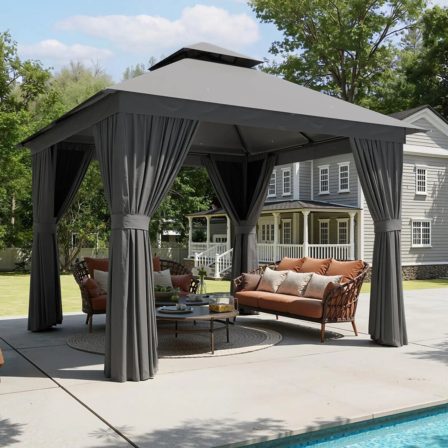 Heavy Duty Metal Frame Canopy with Double Roofs