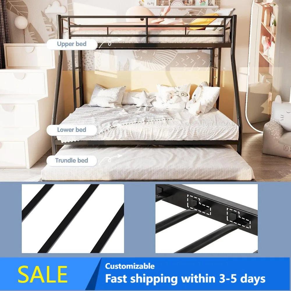 Heavy Duty Metal Triple Bed Frame with Trundle