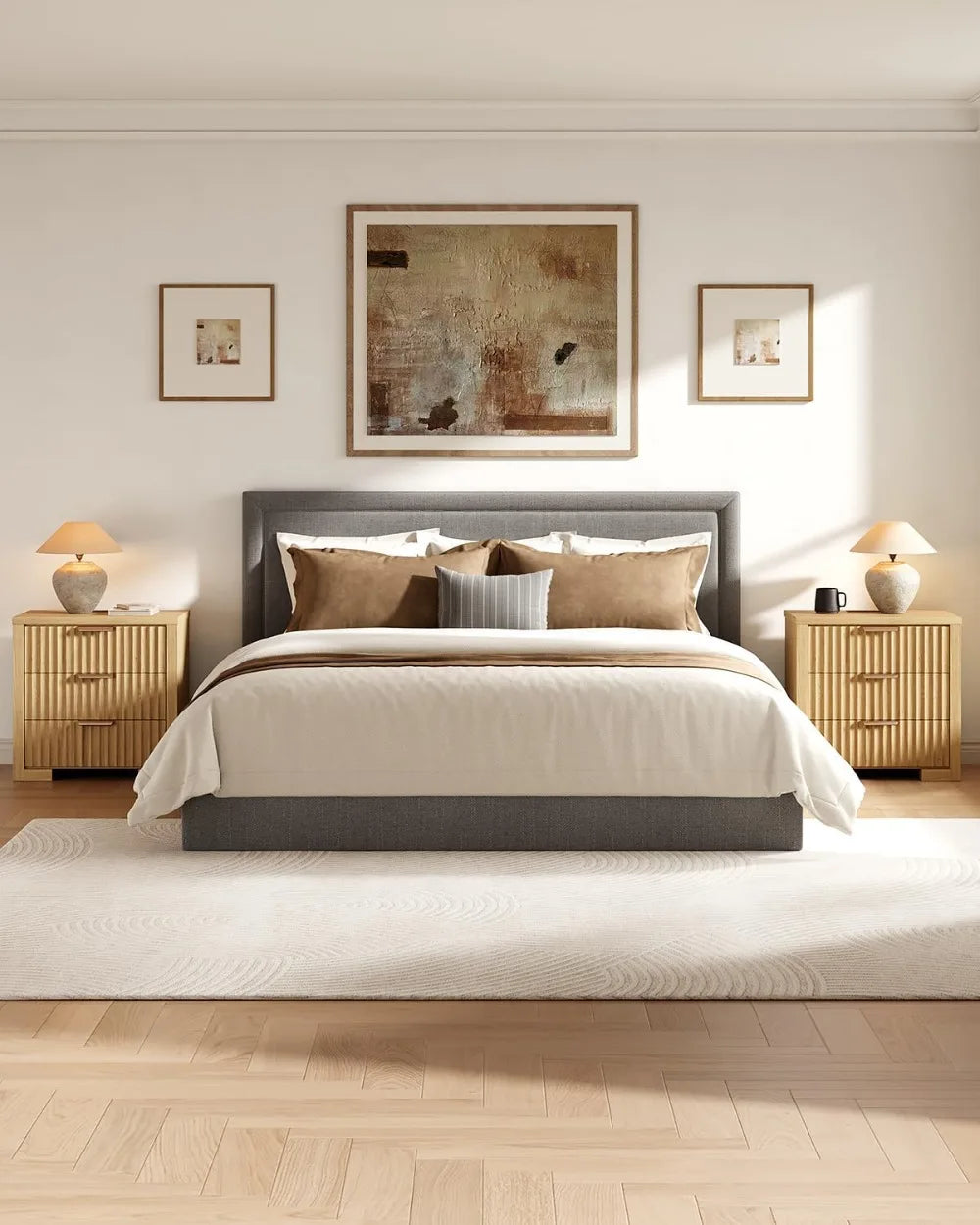 Fluted Nightstand with Charging Station