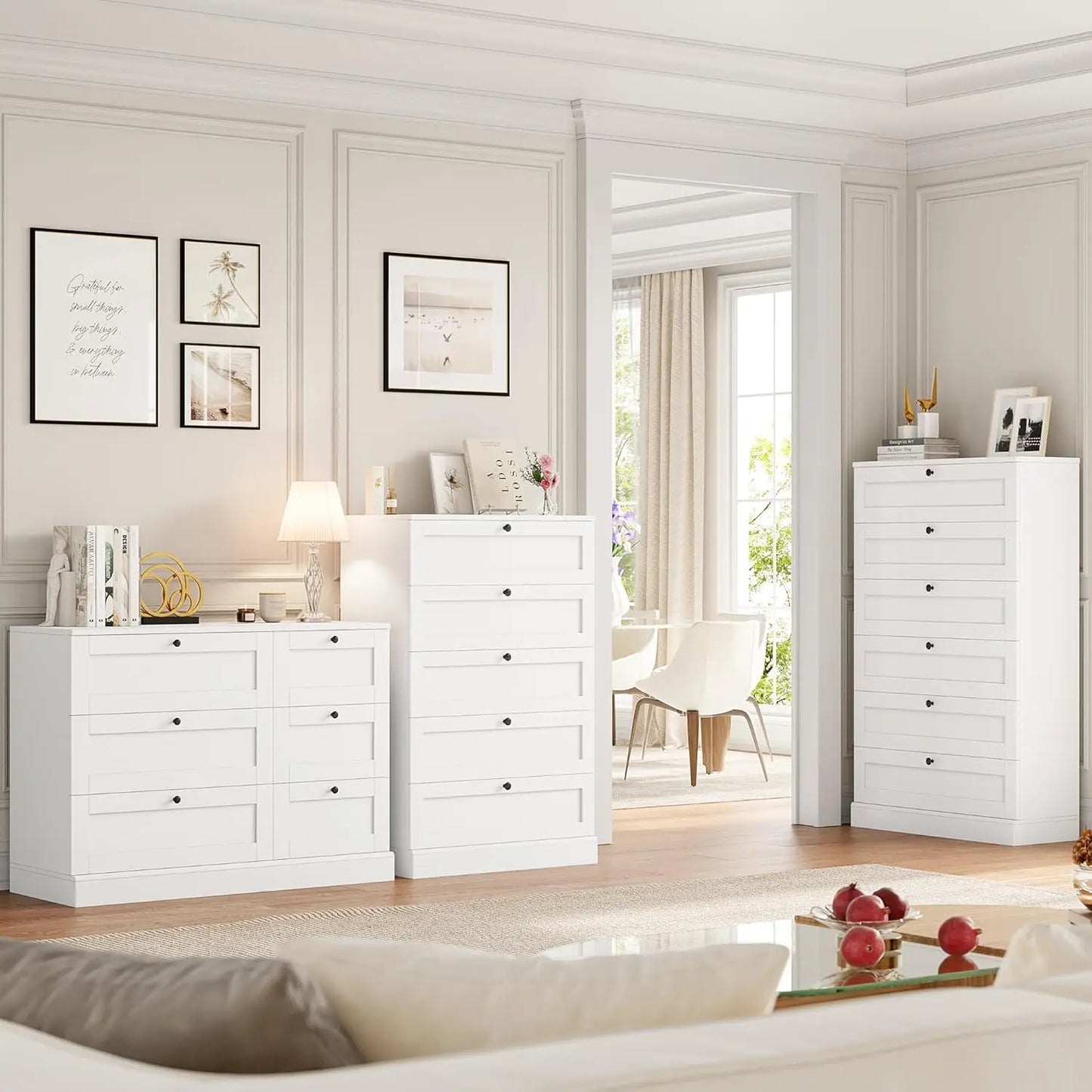White Wood Wide Chest Dresser