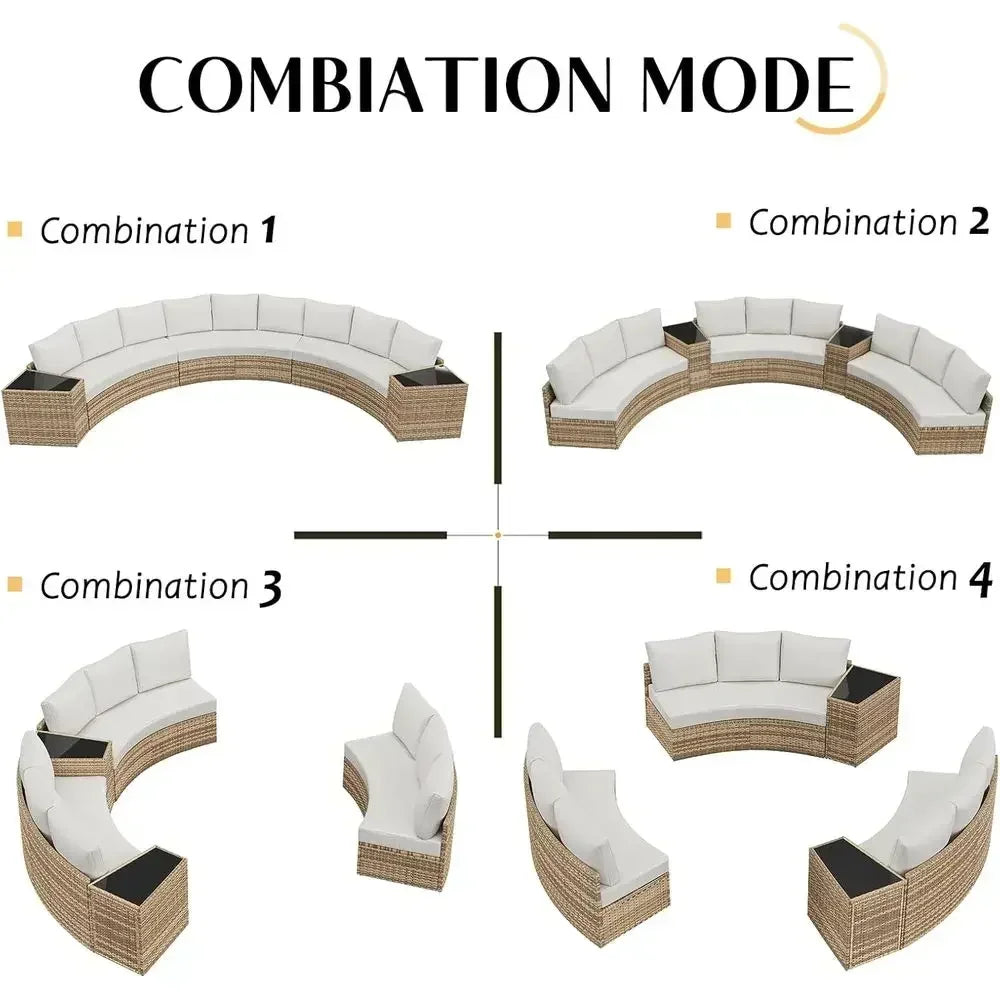 Patio Wicker Sectional Sofa Set with Storage Wedge Table and Weather-Resistant