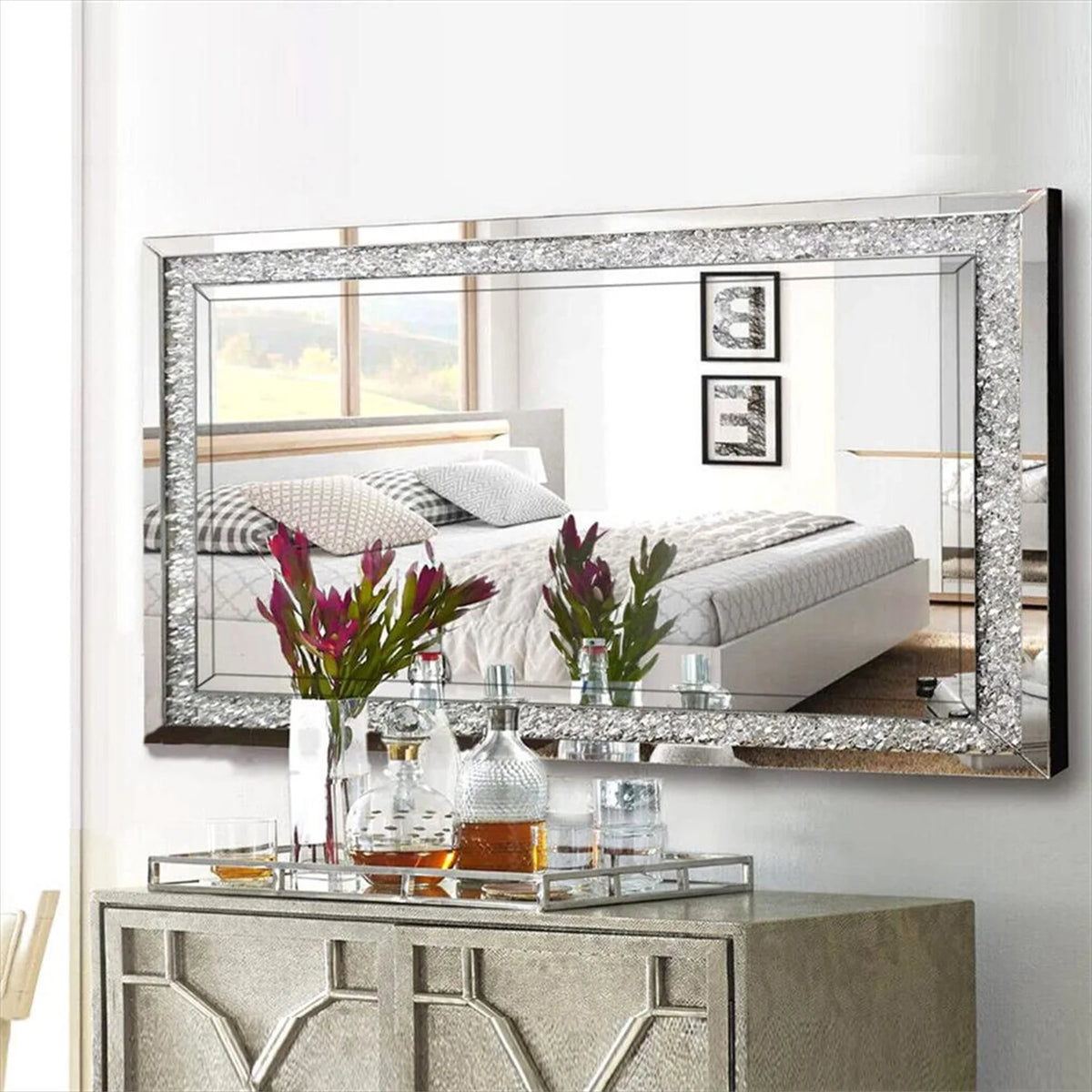 Gorgeous Rectangle Crystal Crush Diamond Wall Mirror