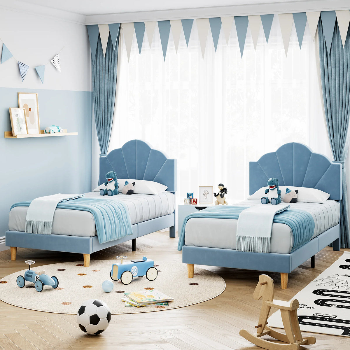 Modern Design Twin Bed Upholstered Velvet - Platform Structure