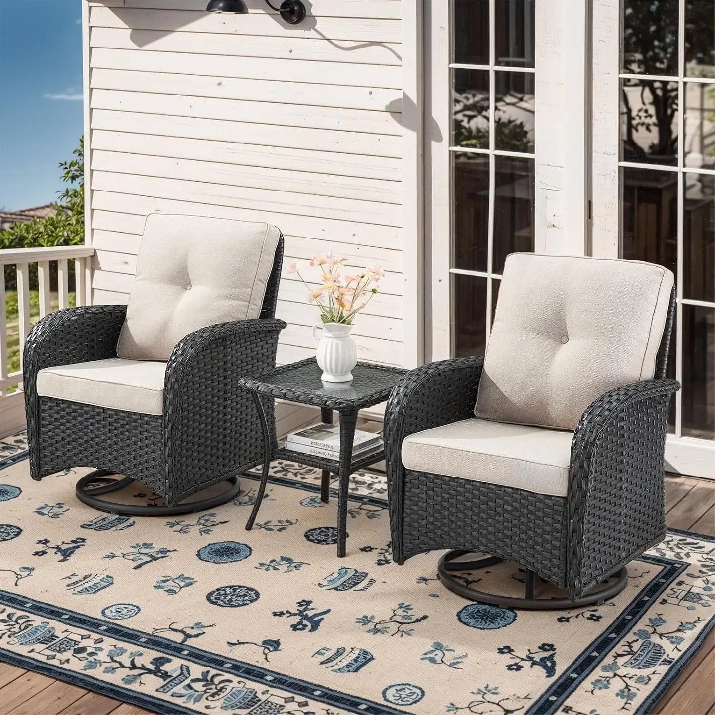 Outdoor Swivel Rocker Glider Chairs with Side Table