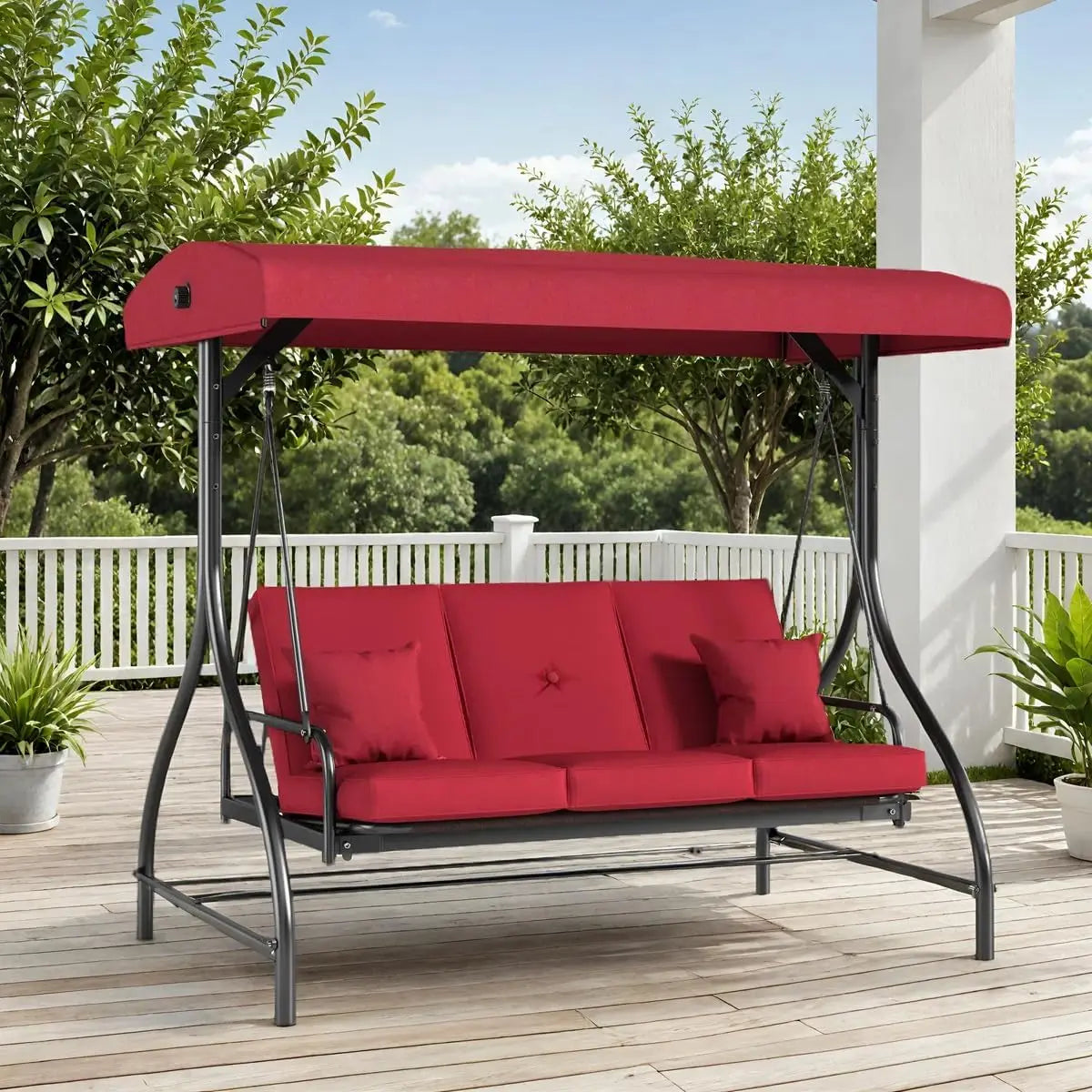 Outdoor Patio Porch Swing with Adjustable Canopy & Backrest