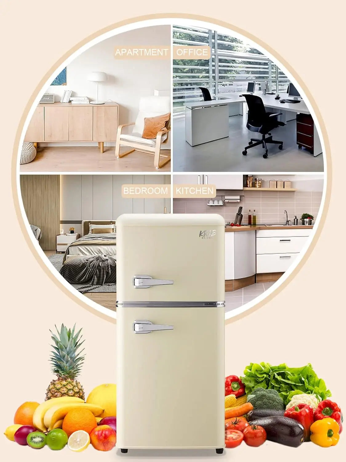 Retro Design Small Mini Fridge with Freezer