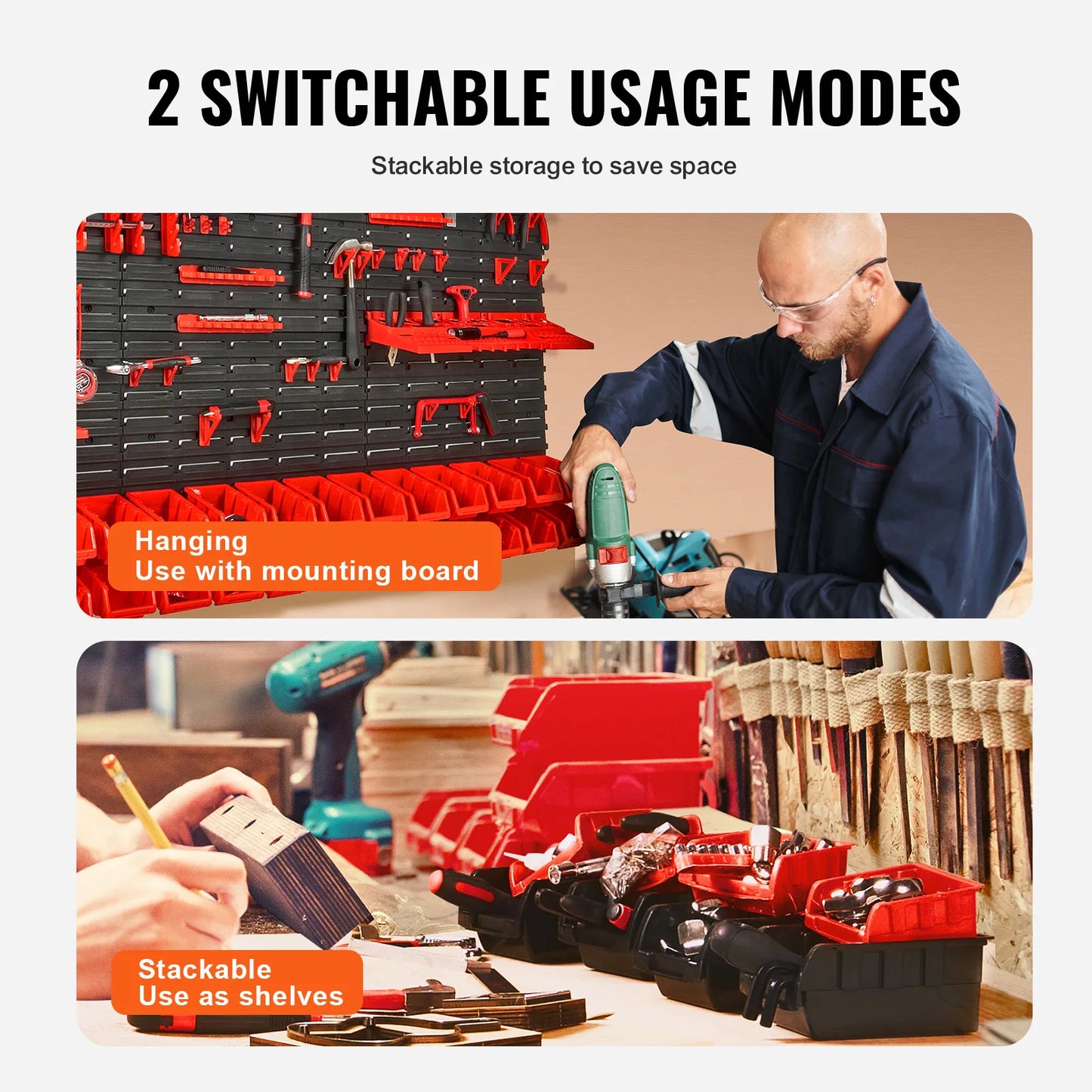 Wall Mounted Storage Bins Parts Rack Organizer