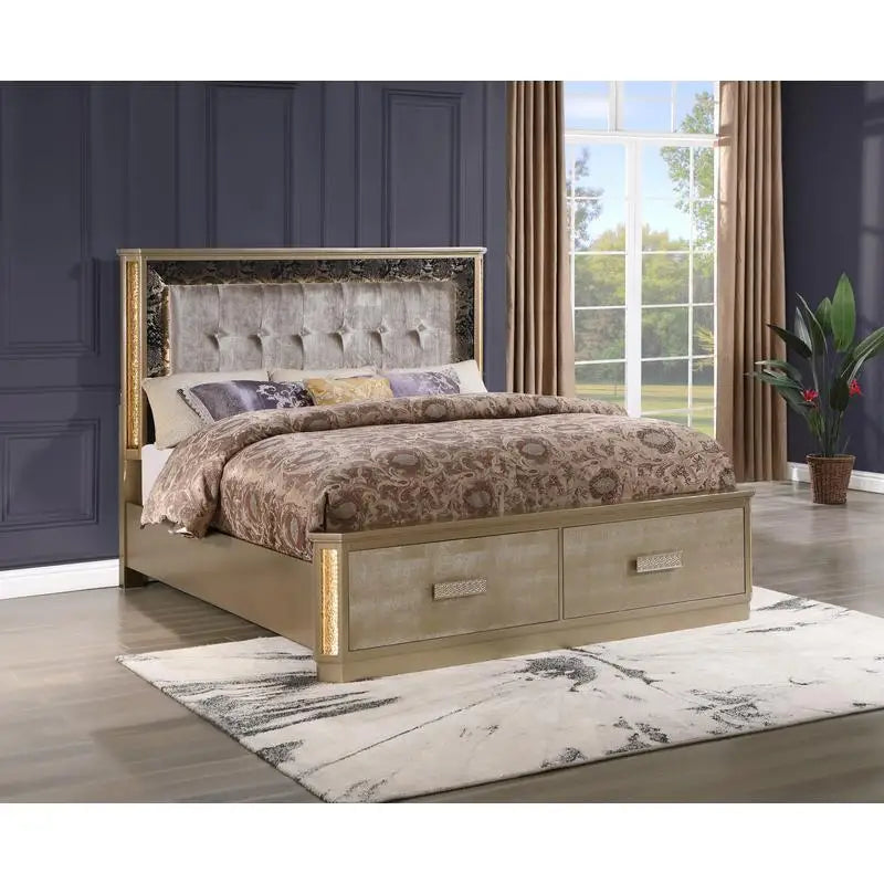 Medusa Inspired Stylish Design Gold Wood Bedroom Set