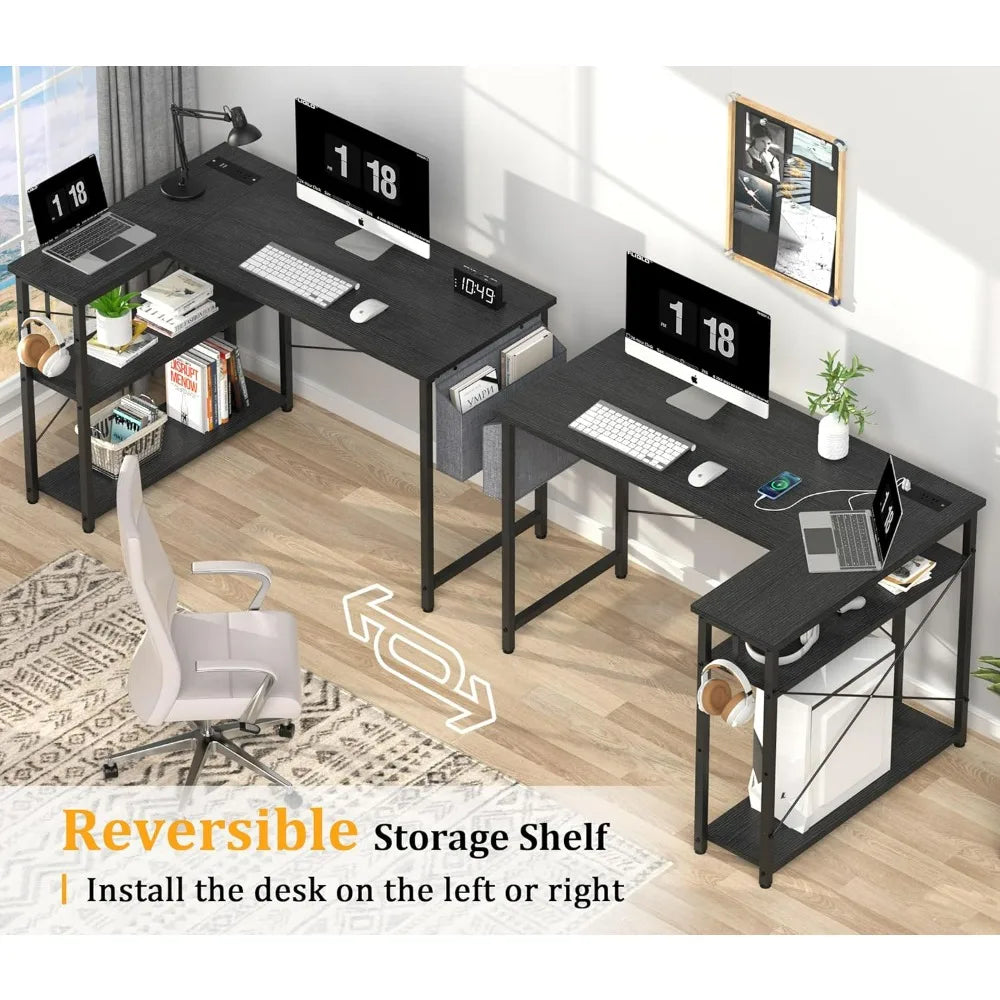 L Shaped Desk with Outlets & USB Ports