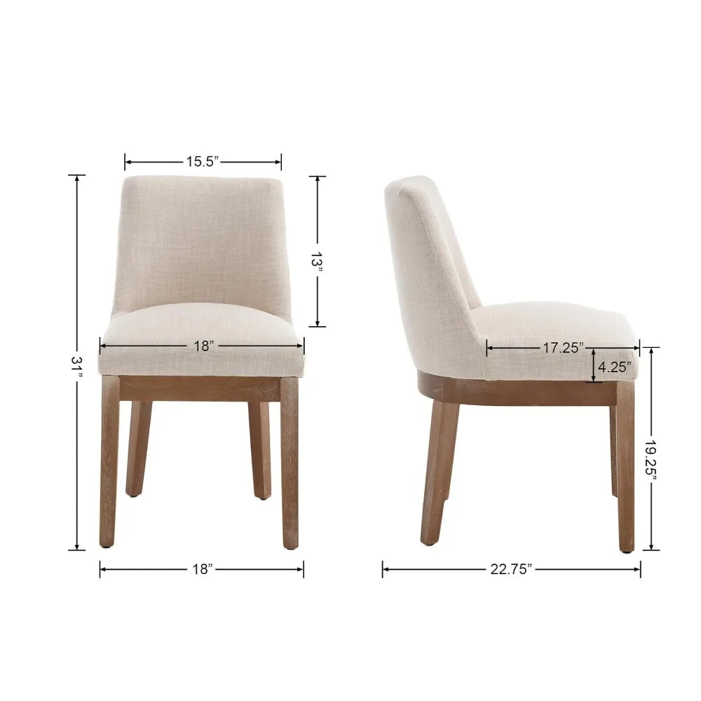 Linen Fabric Upholstered Comfortable Dining Chairs Set with Back