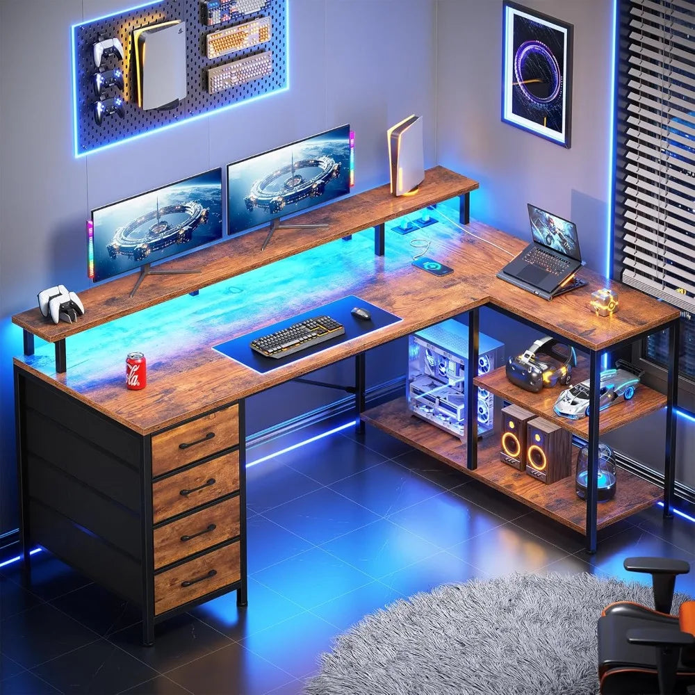 L Shaped Desk with Storage Shelves