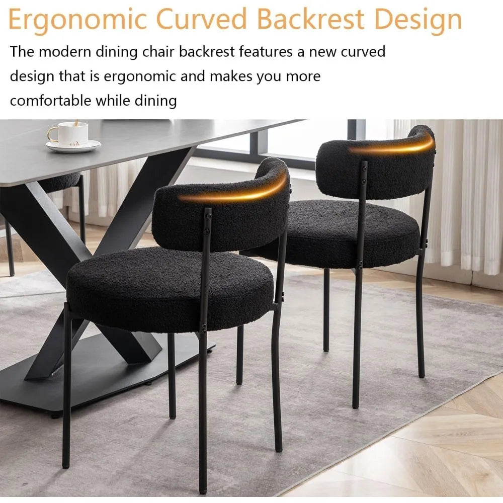 Upholstered Round Modern Buckle Dining Chairs with Black Metal Legs Set