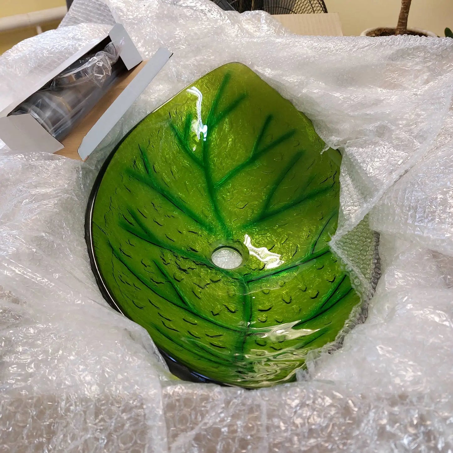 Art Bathroom Basin Faucet Sets Leaf style Tempered Glass Sink