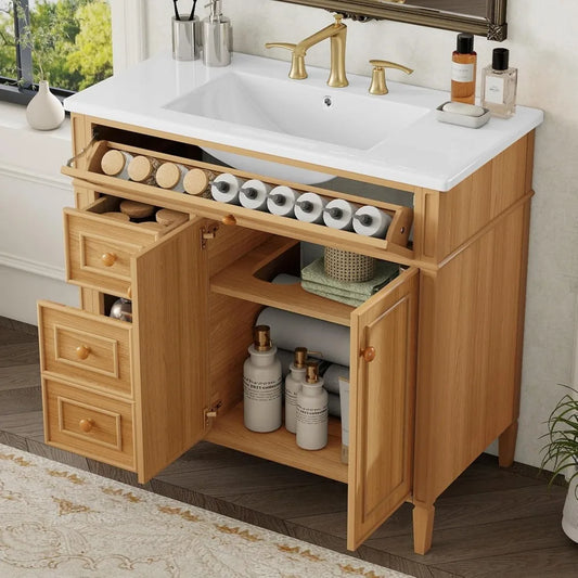 Bathroom Vanity with Sink Ample Storage Solid Wood Cabinet
