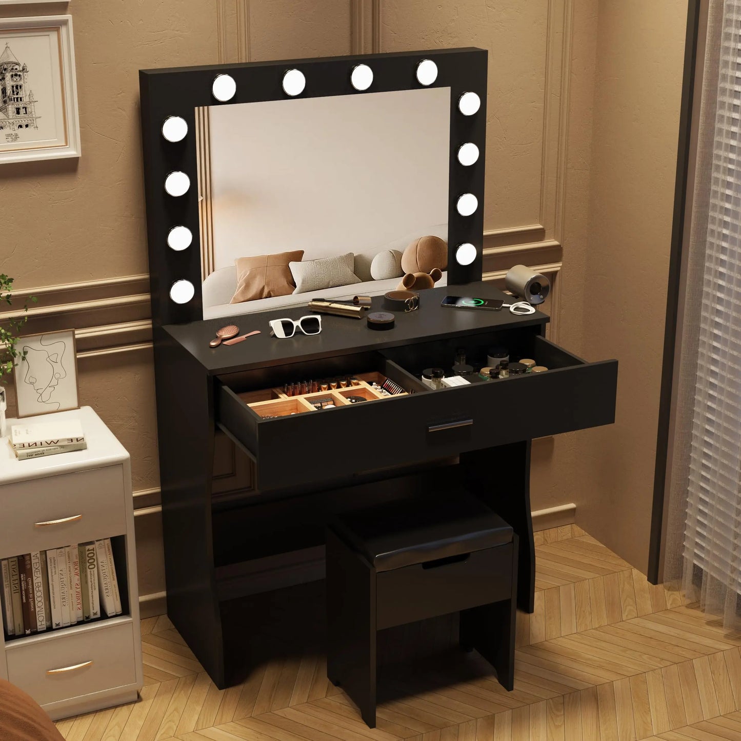 Teen Make-Up Vanity Desk with Lights Mirror Set