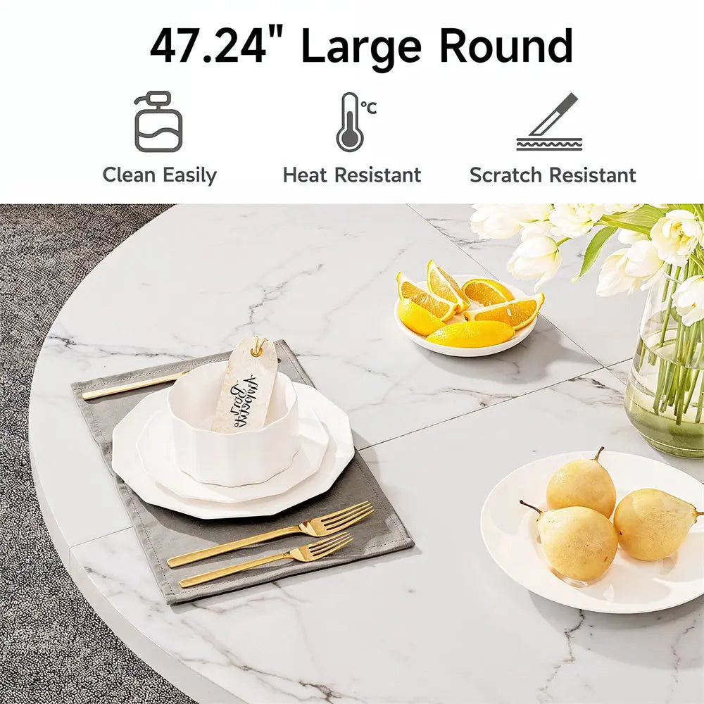 Round Dining Table with Marble Pattern