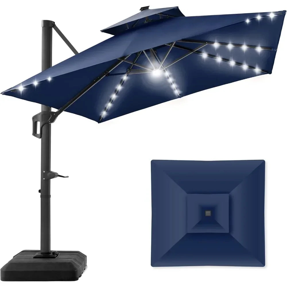 Patio Umbrella - Base Included and Solar LED Lights