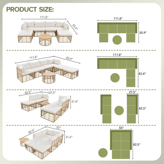 Outdoor Sectional Sofa PE Rattan Wicker