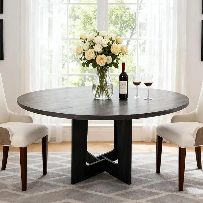 Round Dining Table with Cross Base