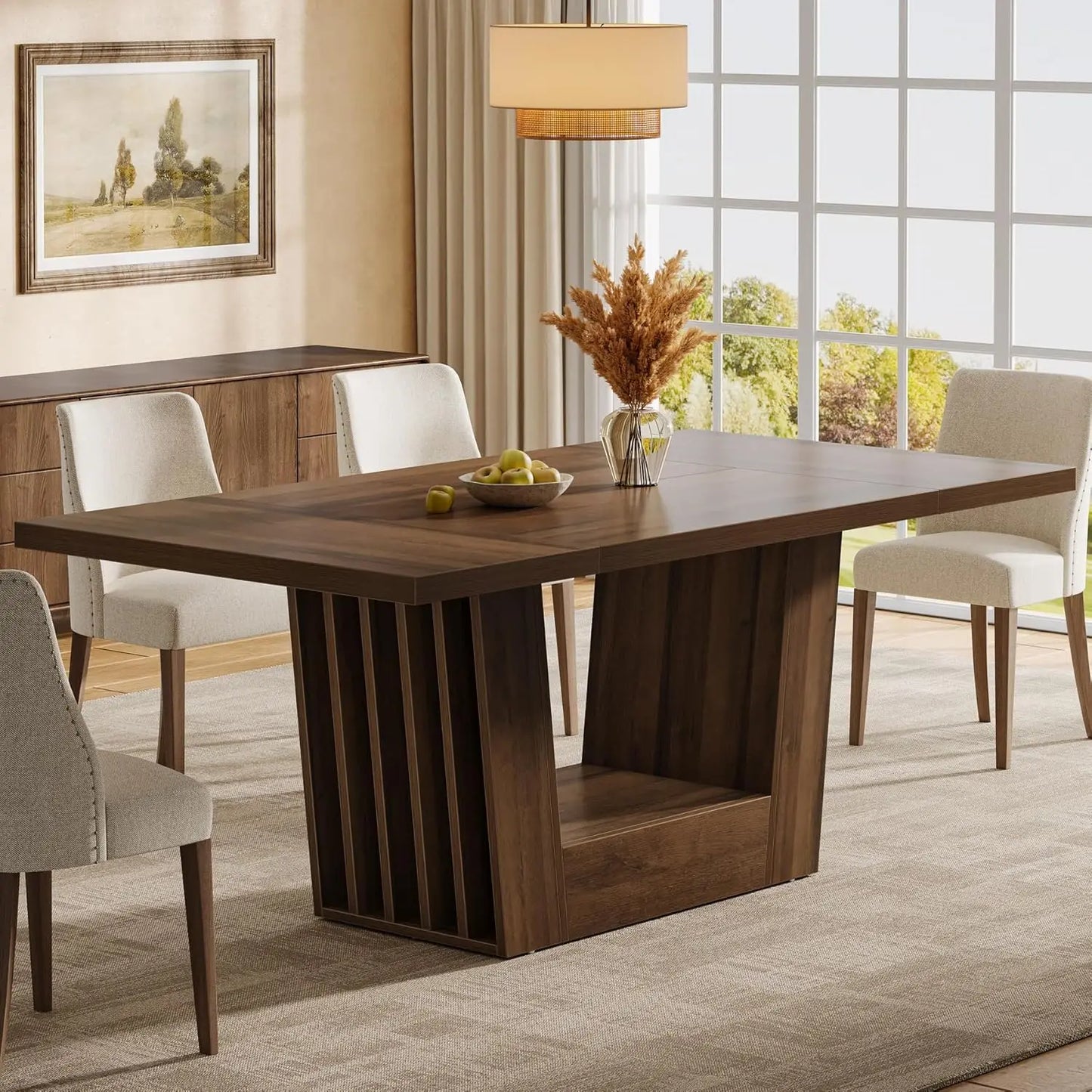 Heavy-Duty Wood Base Rectangular Dining Table