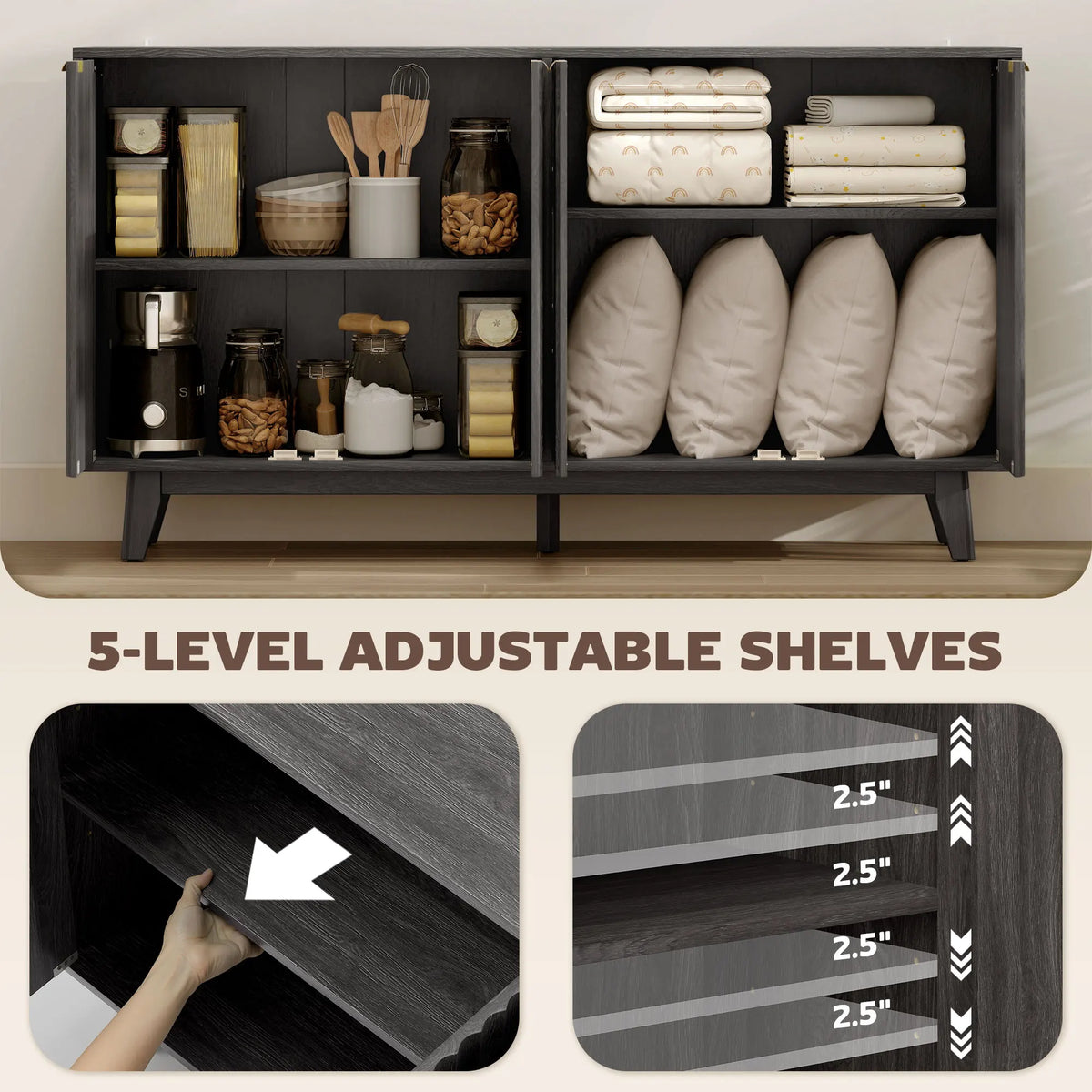 Fluted Modern Sideboard Buffet Cabinet with Storage