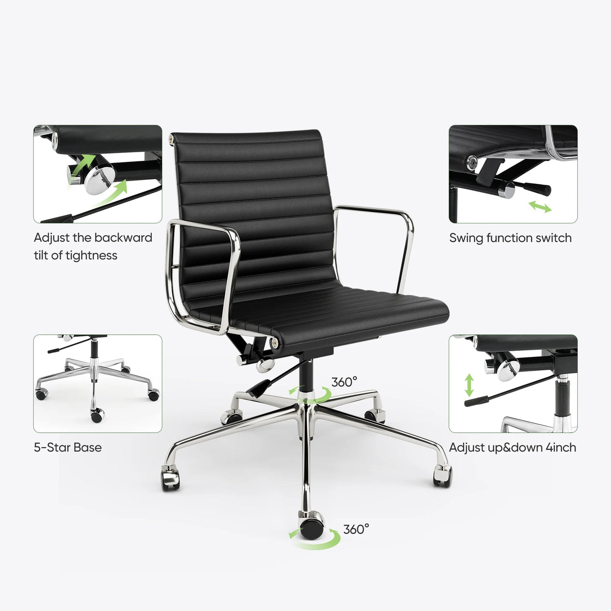 Mid Back Classic Genuine Leather Office Chair