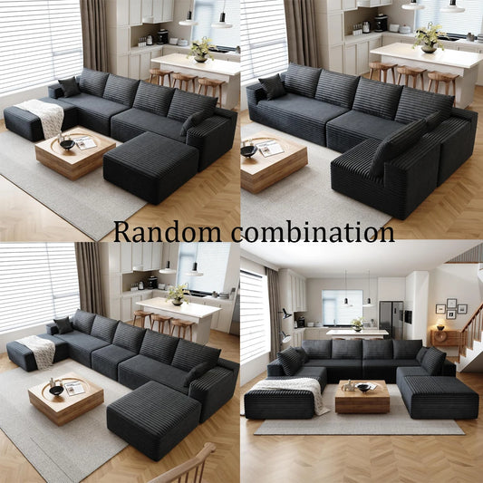 Cloud-style sectional sofa with corduroy cover