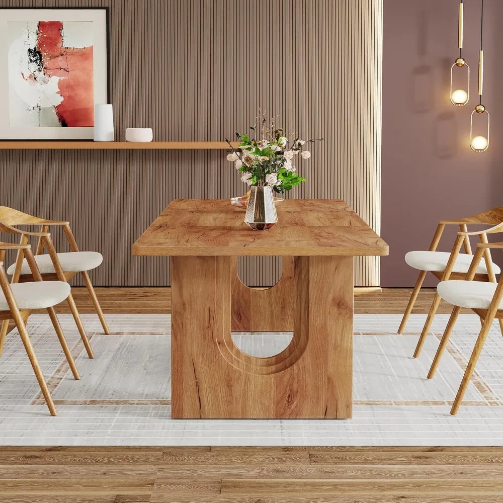 Modern Large Dining Table with Wood Pedestal Base
