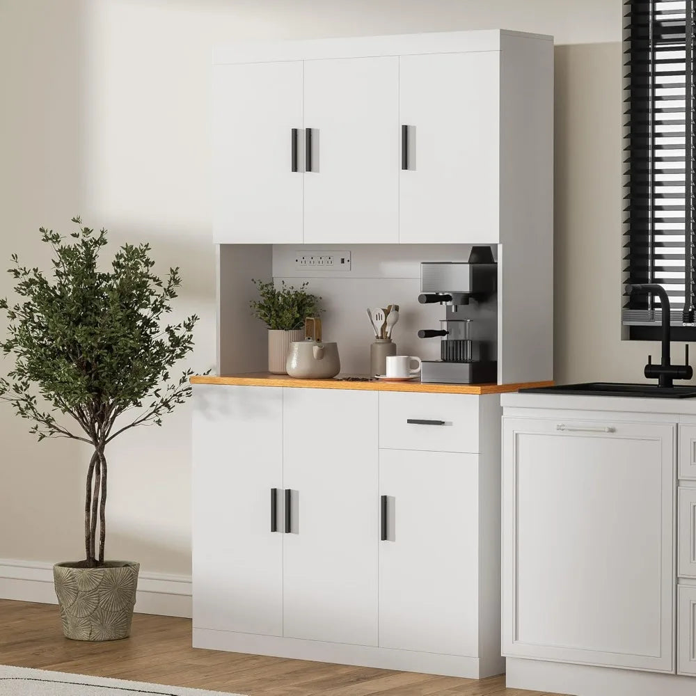 Heavy-Duty Freestanding Kitchen Storage Organizer with Reinforced Frame Pantry Cabinet with Power Outlet