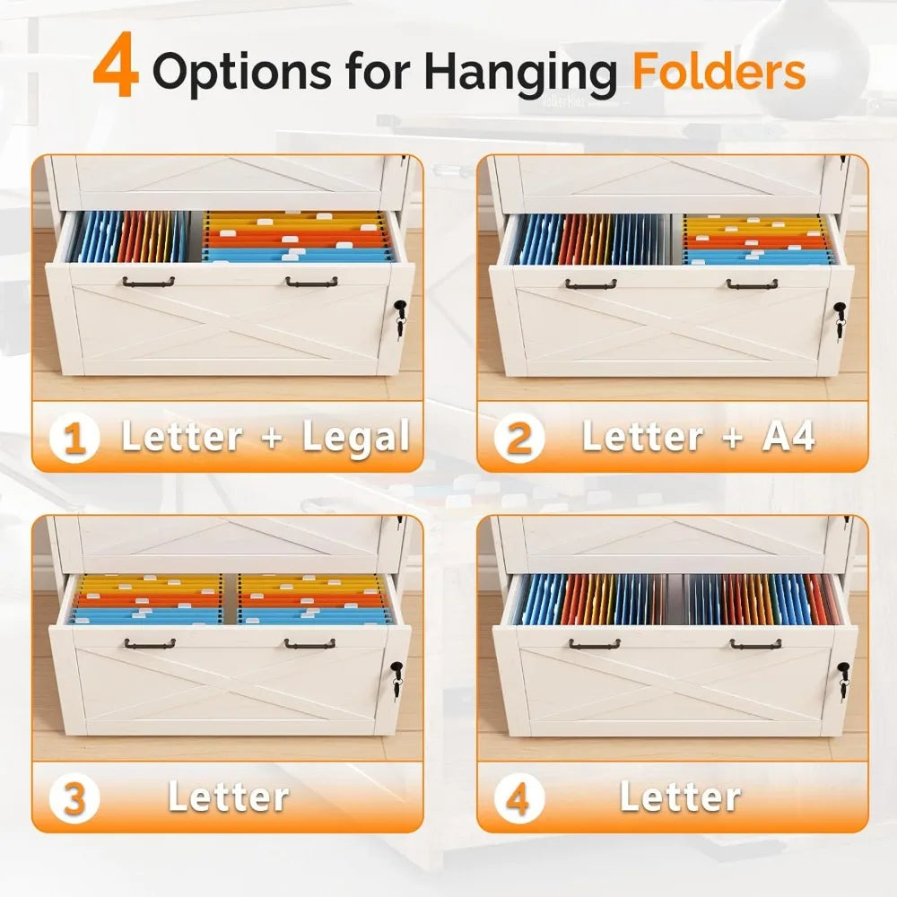 Office Filing Organizer with 2 Drawer File Cabinet and Lock