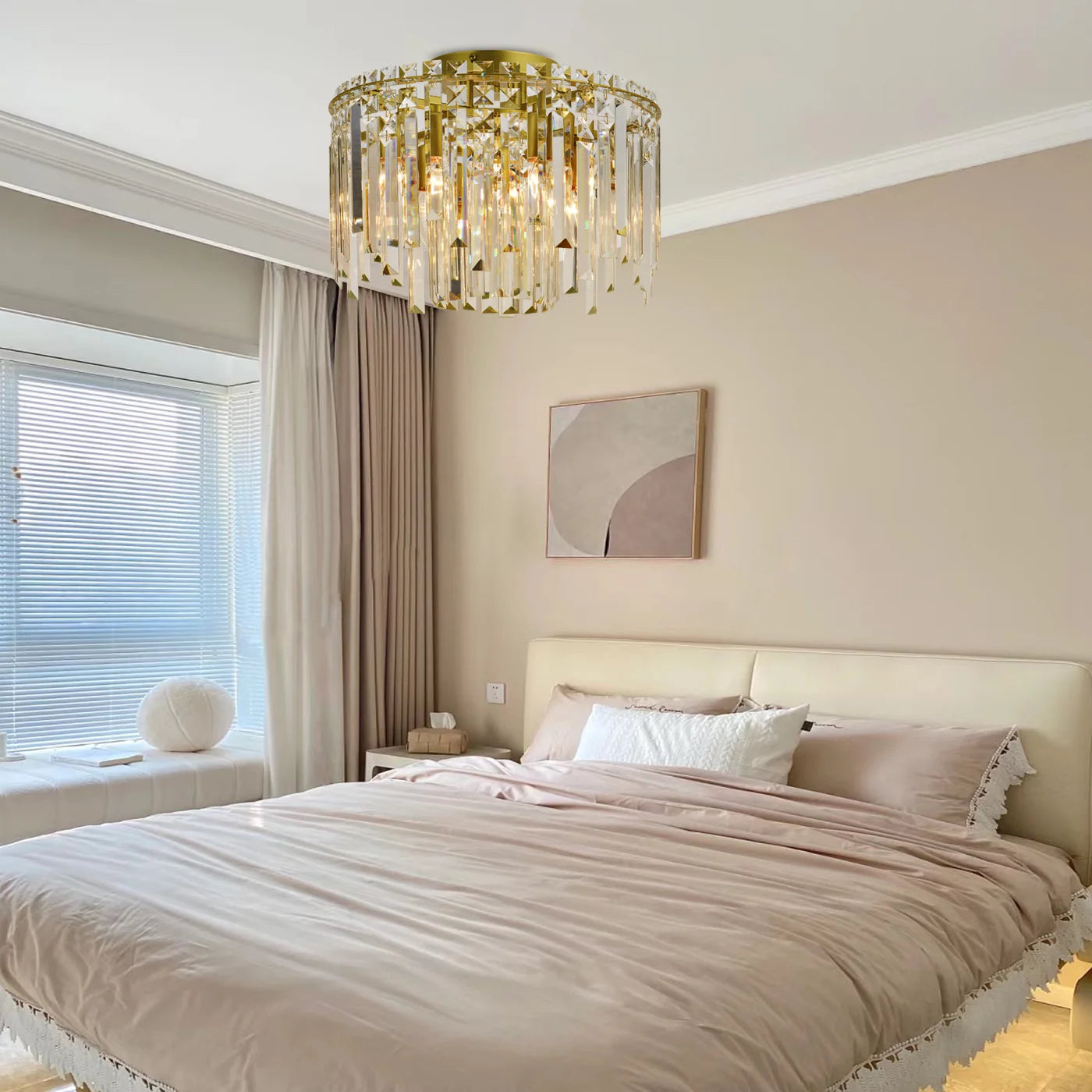Luxury Gold Crystal Flush Mount Teardrop Crystal Chandelier