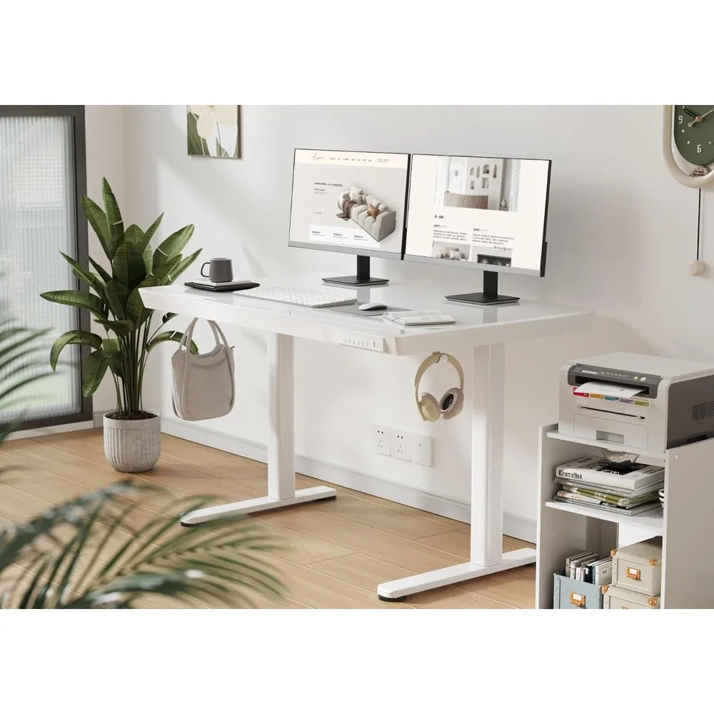 Glass Standing Desk with Drawers