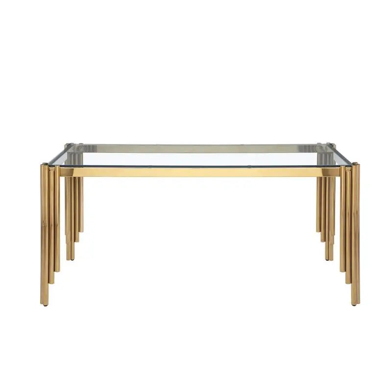 Rectangular Glass Top & Polished Gold Legs, Modern Style Table