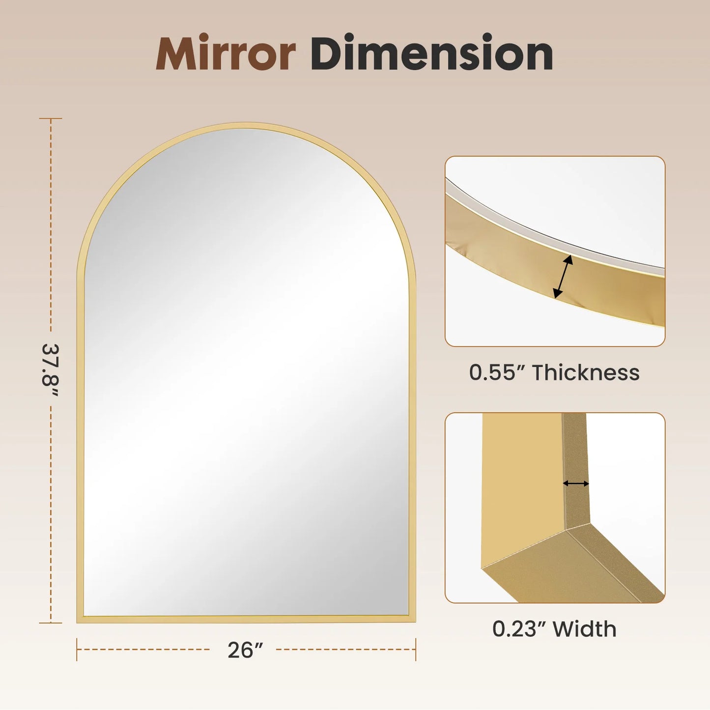 Arched Metal Framed Bathroom Mirrors - Wall  Hanging