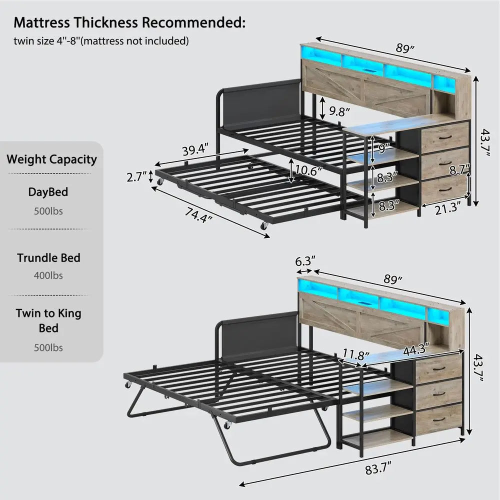 Farmhouse Twin with Pop Up Trundle with Charging Station