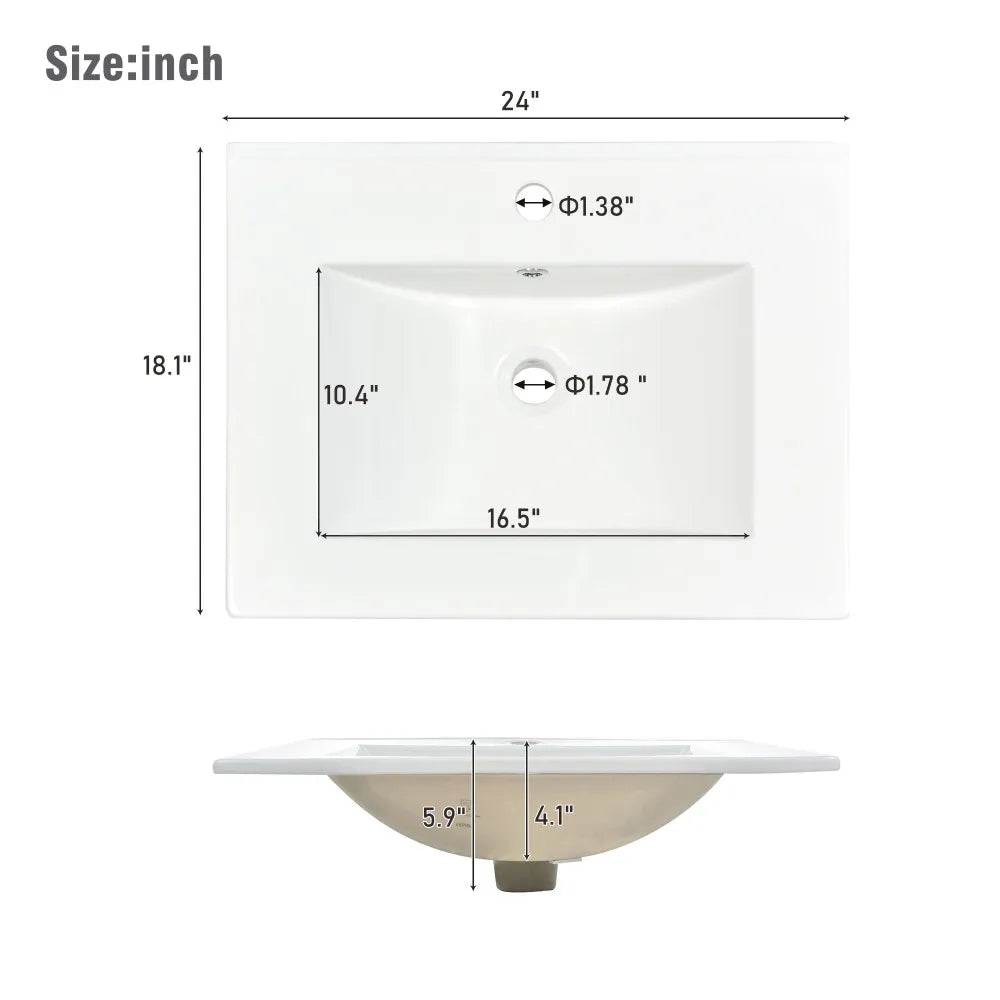 [Sink Only] Rectangular 3 Hole Bathroom Resin Sink
