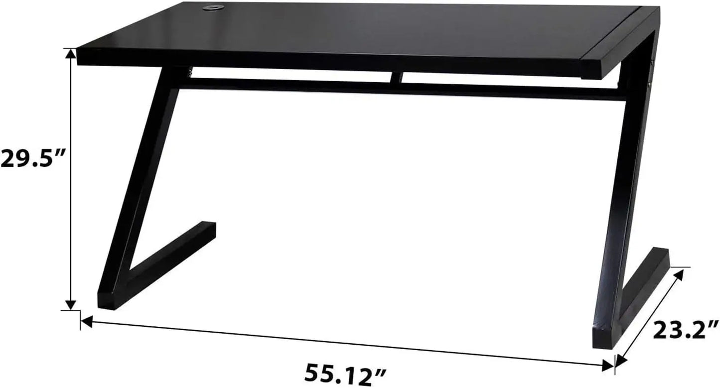 Z Shape Tempered Glass Modern Office Desk with USB Accessory