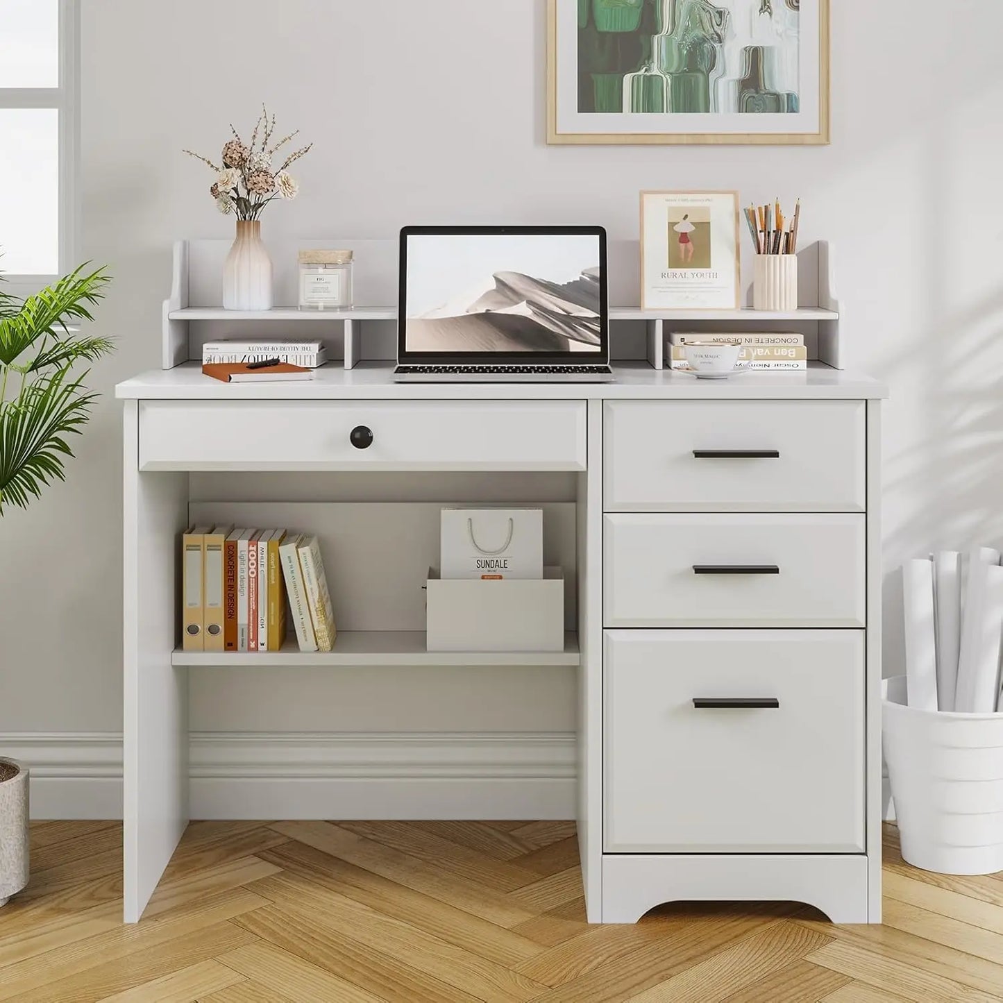 Computer Desk with File Cabinet & Monitor Stand