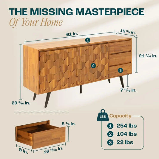 Cabinet with Geometric Pattern Sideboard  Solid Wood