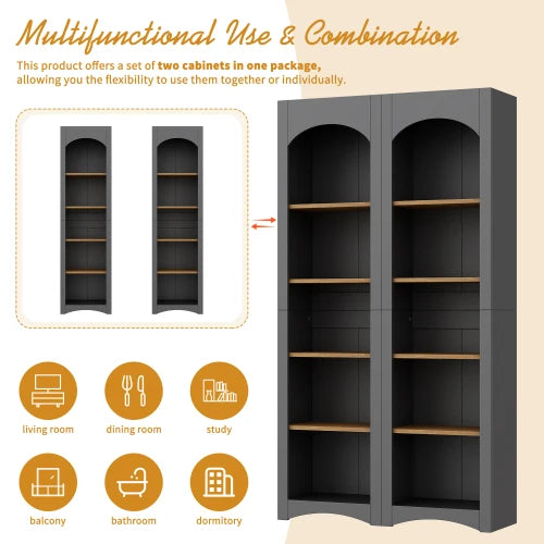 Farmhouse Two-Color Storage Cabinet with Adjustable Bookshelf