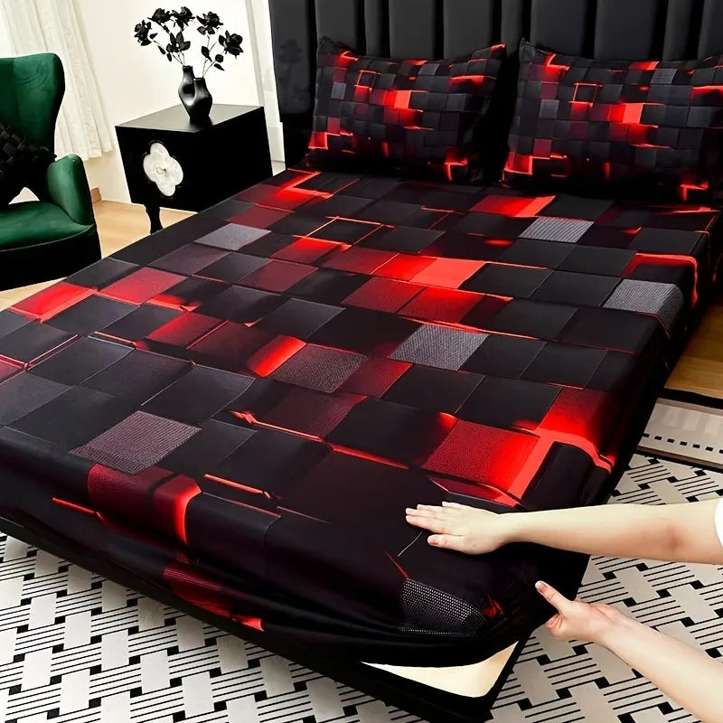 Cool Technology Digital Printing Material Plaid Fitted Sheet