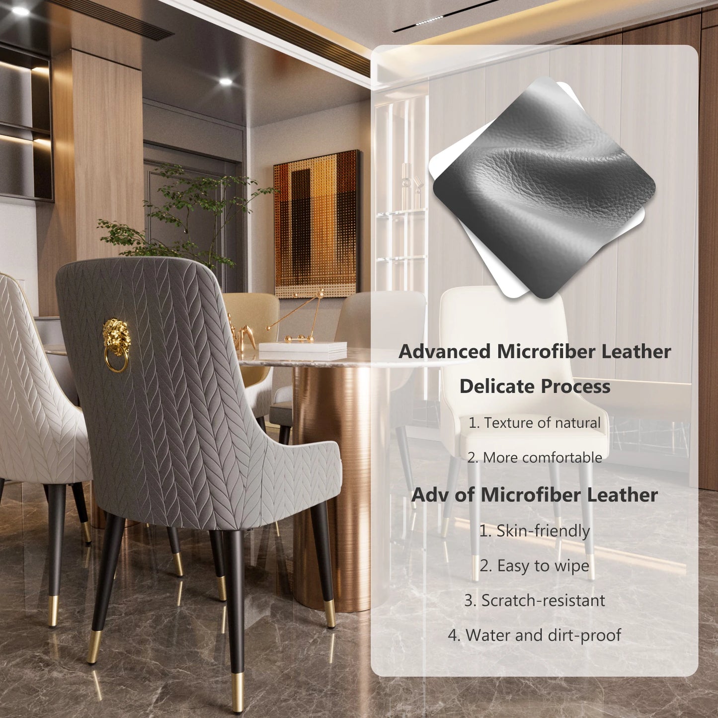 Tufted Back Lion Head Pull Ring Modern Set Dining Chairs