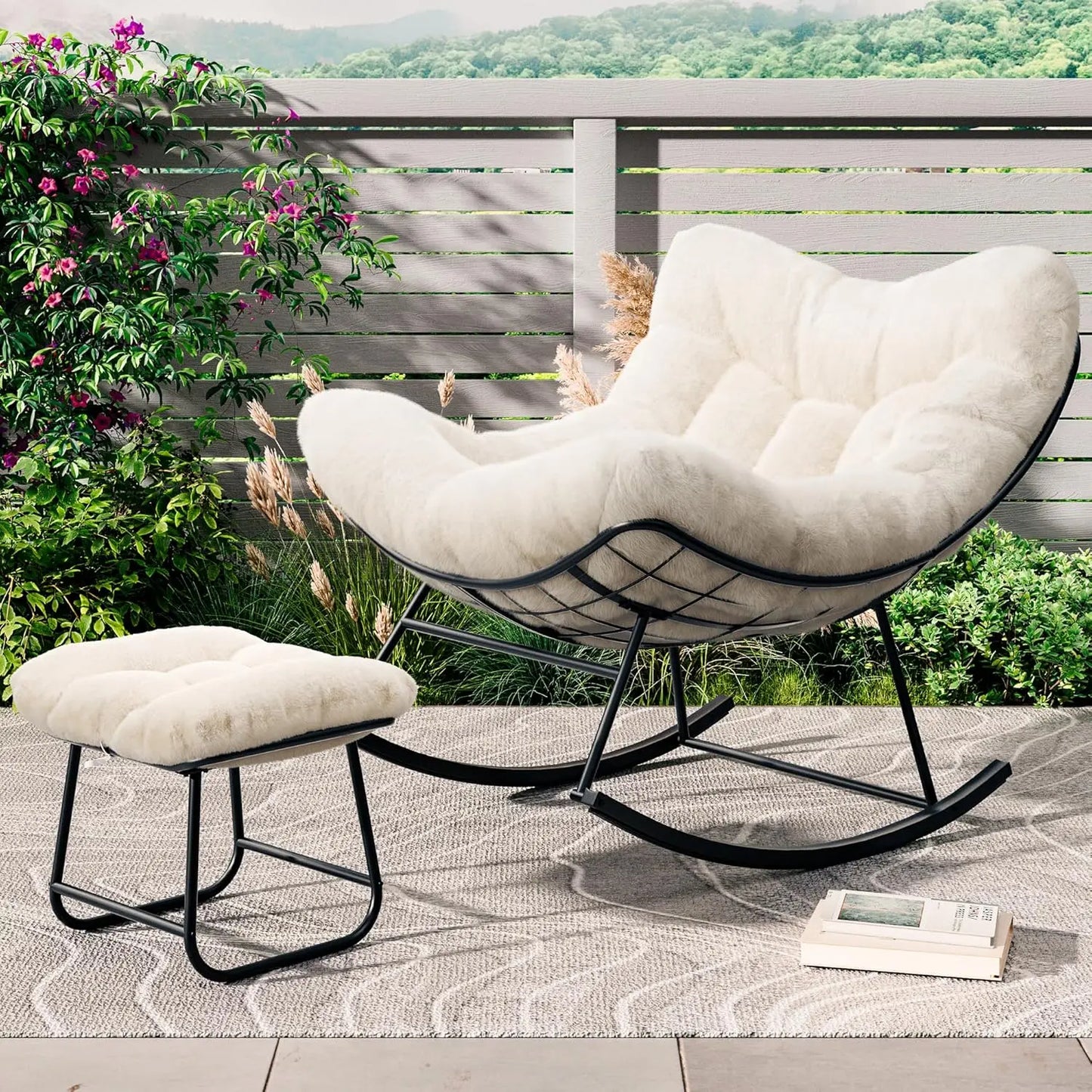 Outdoor Egg Rocker Rocking Chair with Footrest