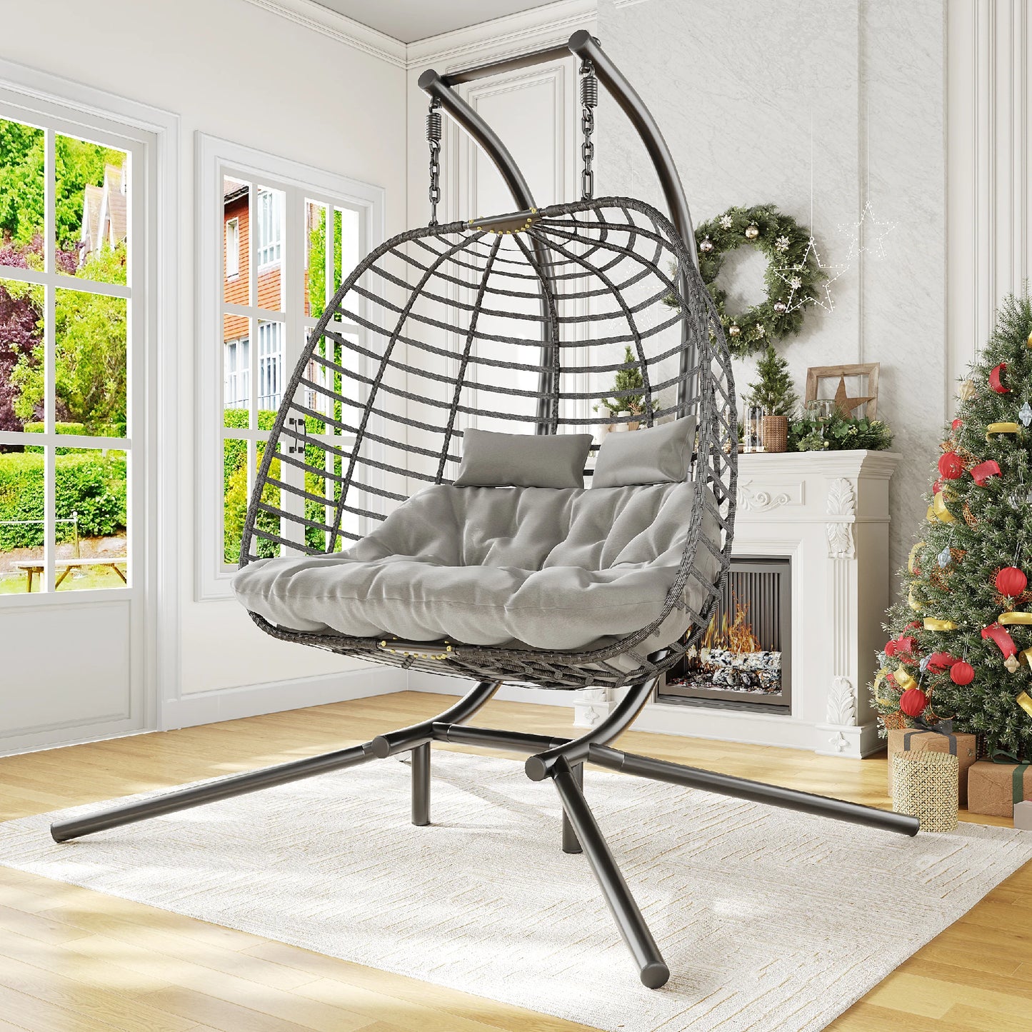 Double Hanging Egg Chair with Stand