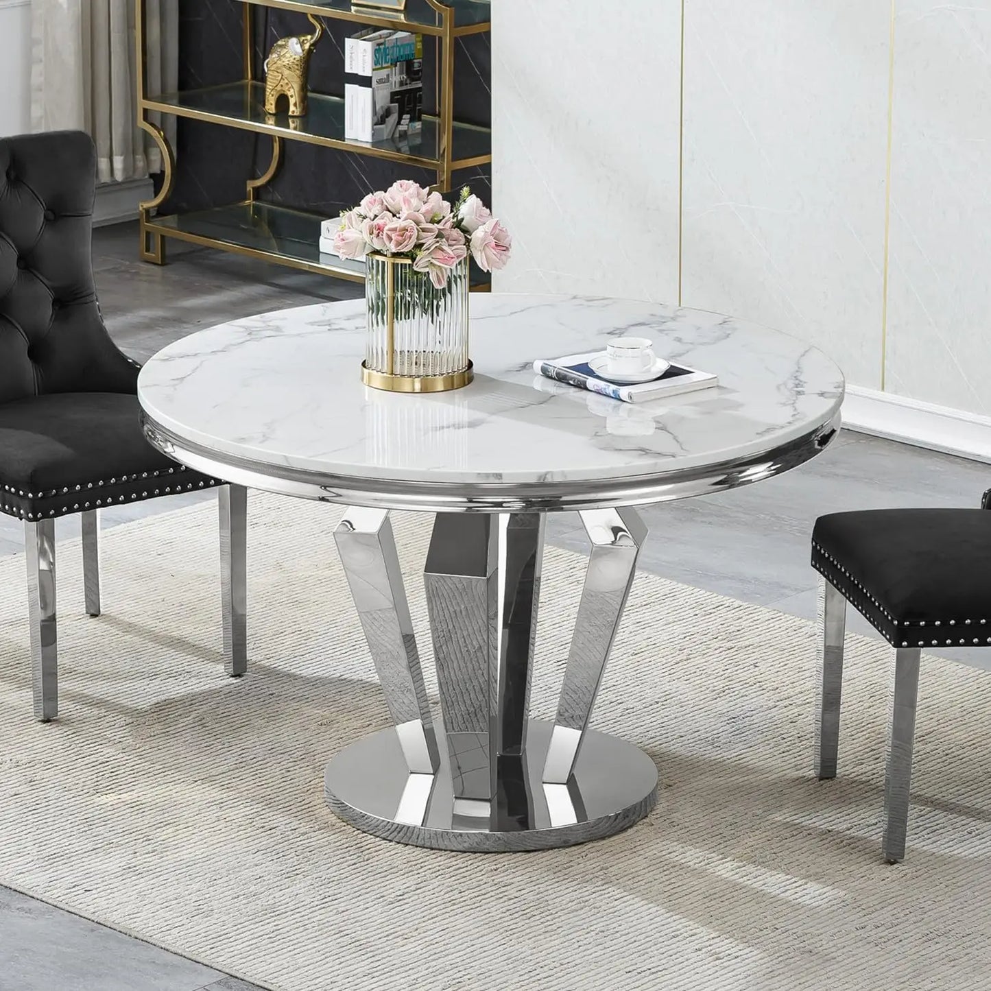 Modern Faux Marble Rectangular or Round Dining Table