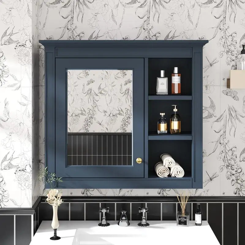 Modern Bathroom Storage with Mirror, Features 3 Open Shelves