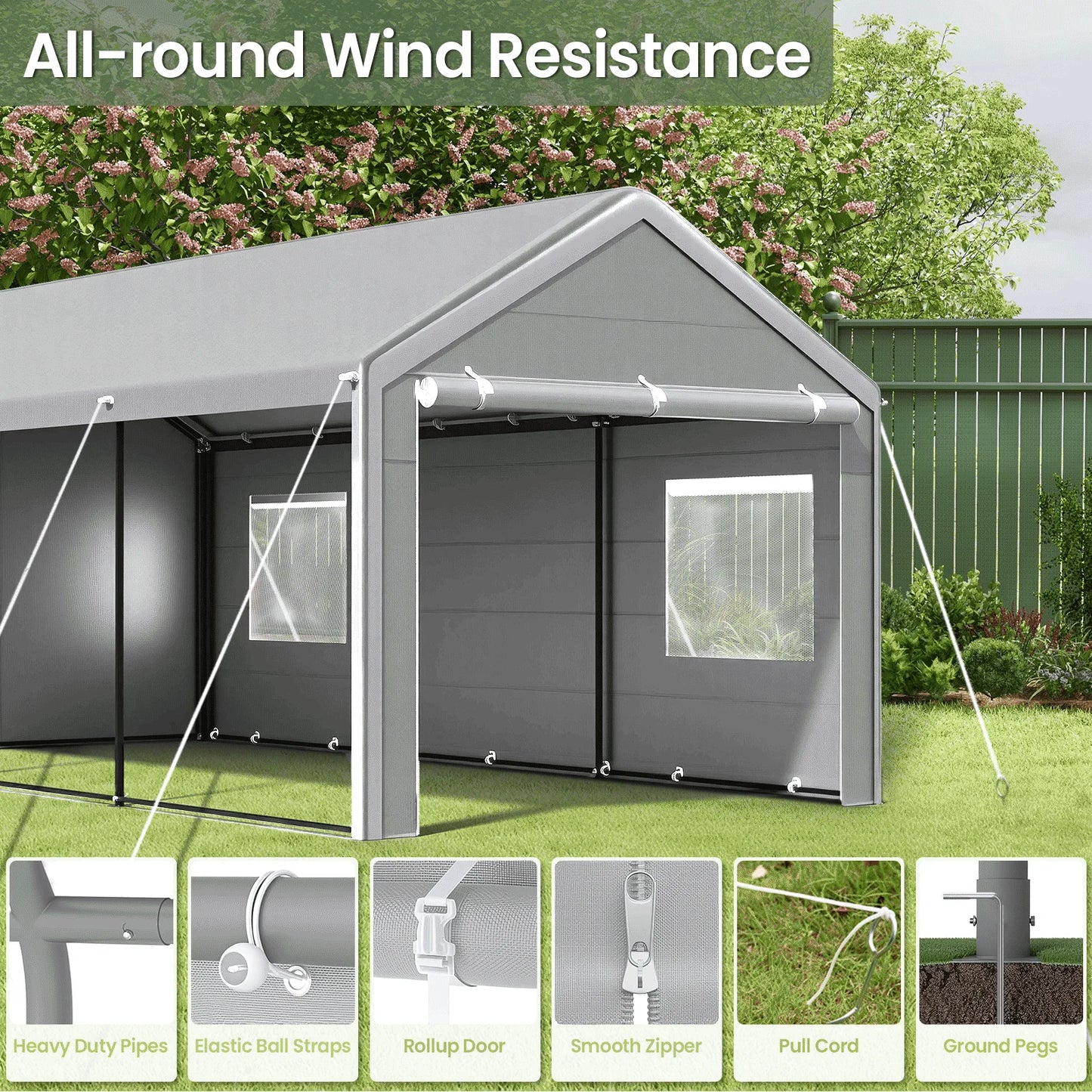 Heavy Duty Car Canopy with Reinforced Ground Bar