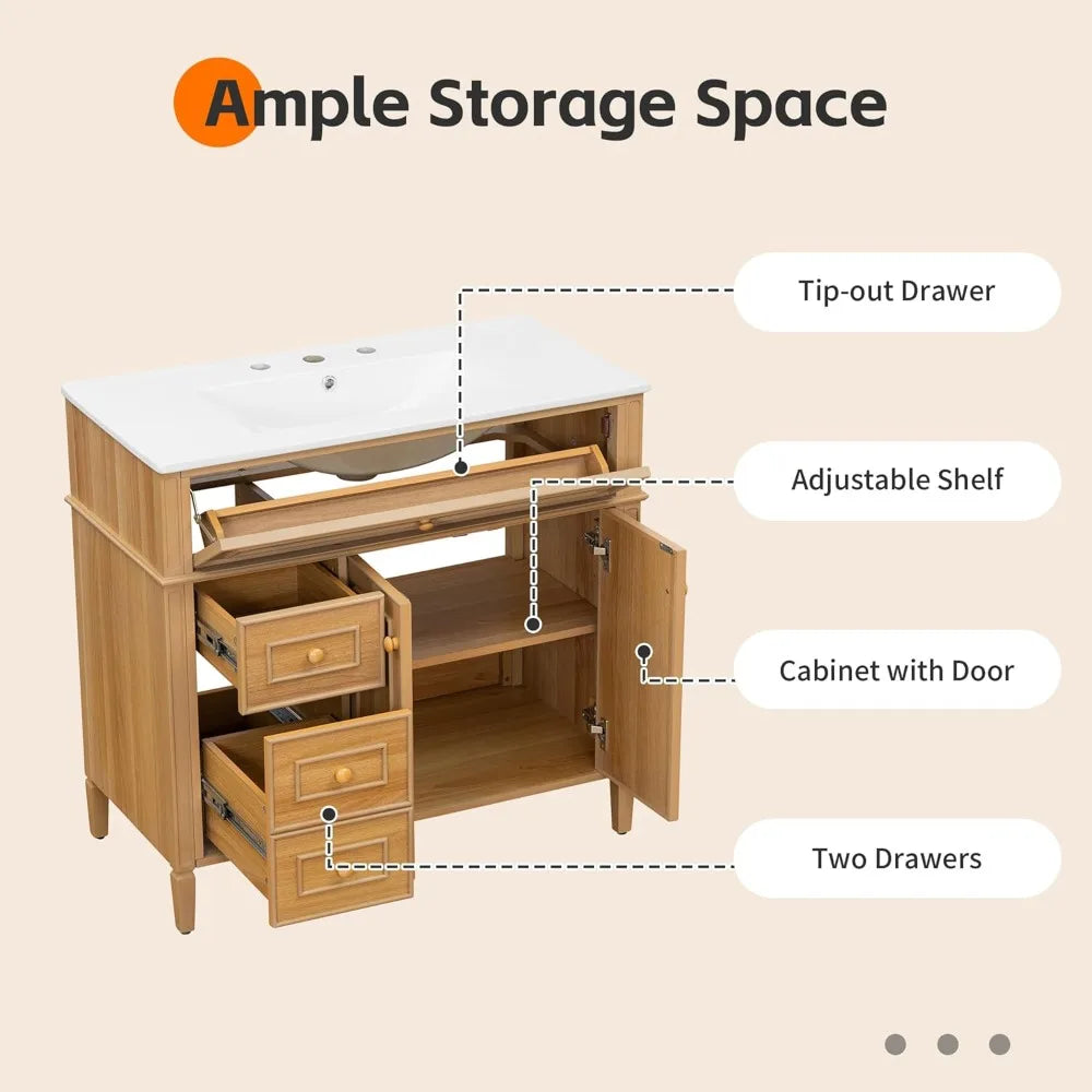 Bathroom Vanity with Sink Ample Storage Solid Wood Cabinet