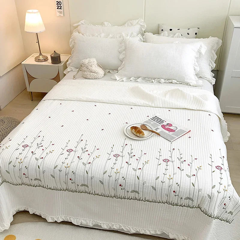 Ruffles Flowers Embroidery Summer Quilt