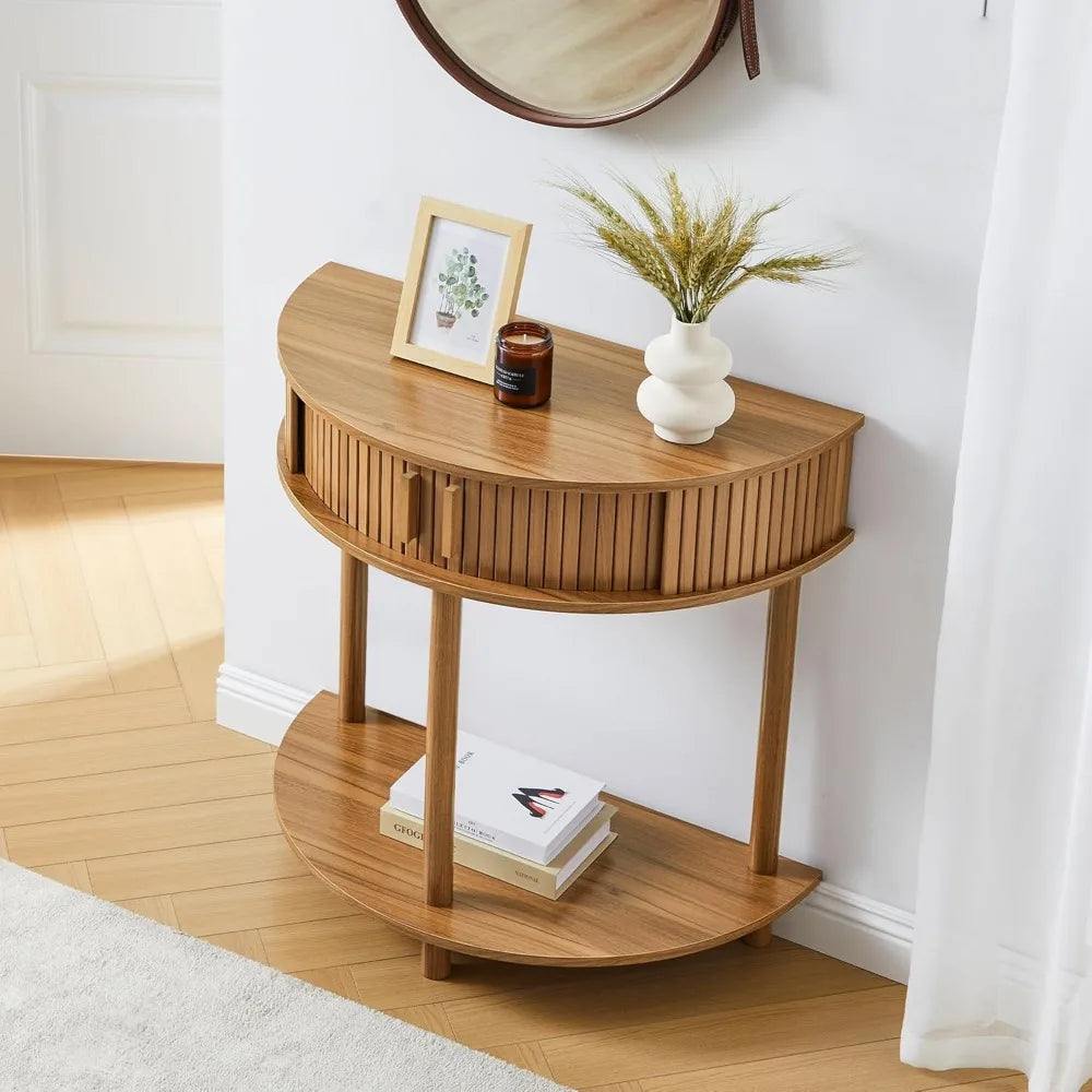 Half Moon Fluted Console Table with Storage